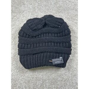 Chums Hat Cap Knit Beanie‎ Womens Black Chunky Ribbed Bow Winter Fashion Warm